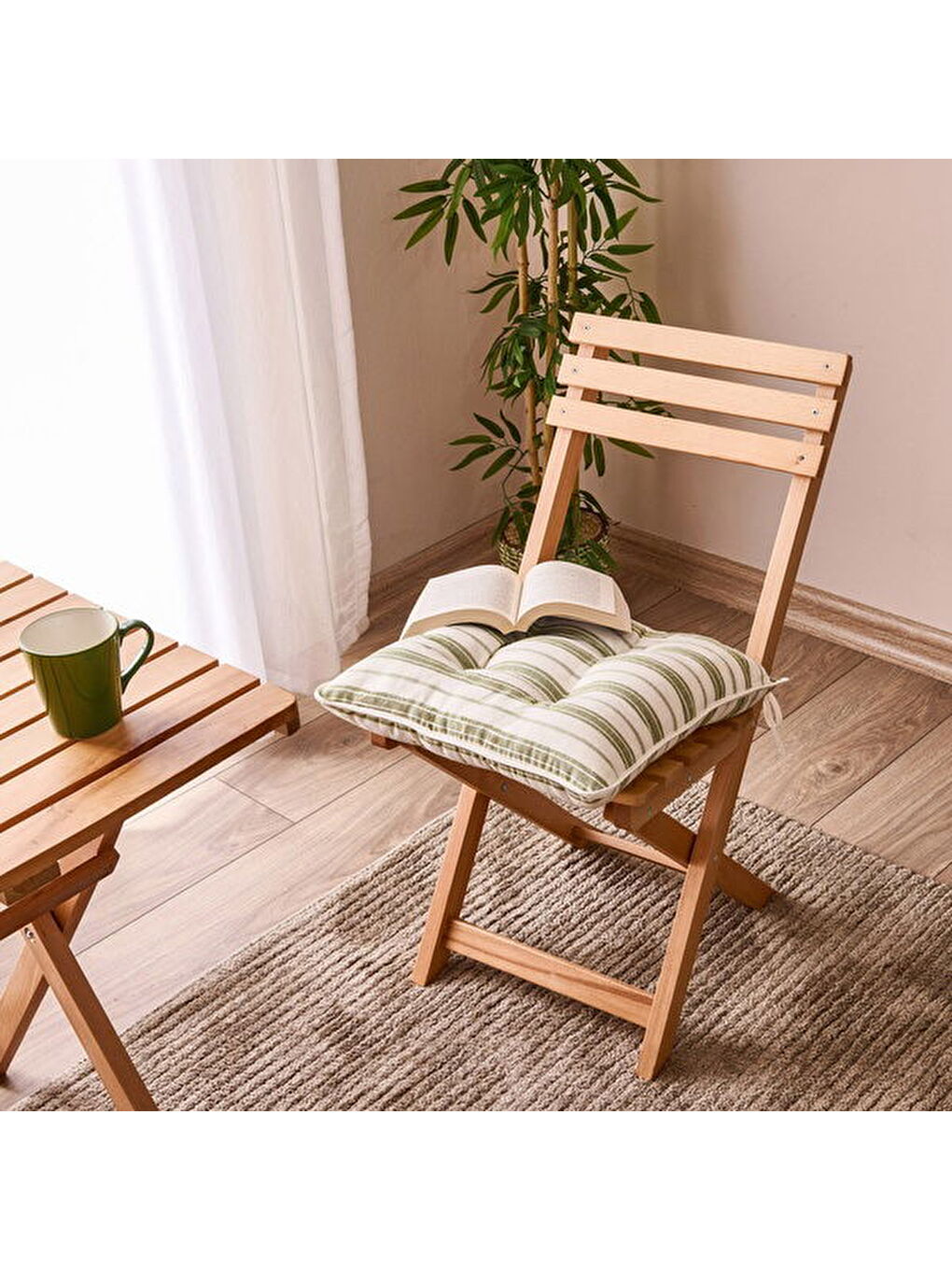 Lila Soft Belinde Sandalye Minderi - Ekru / Yeşil - 43x43 cm-4