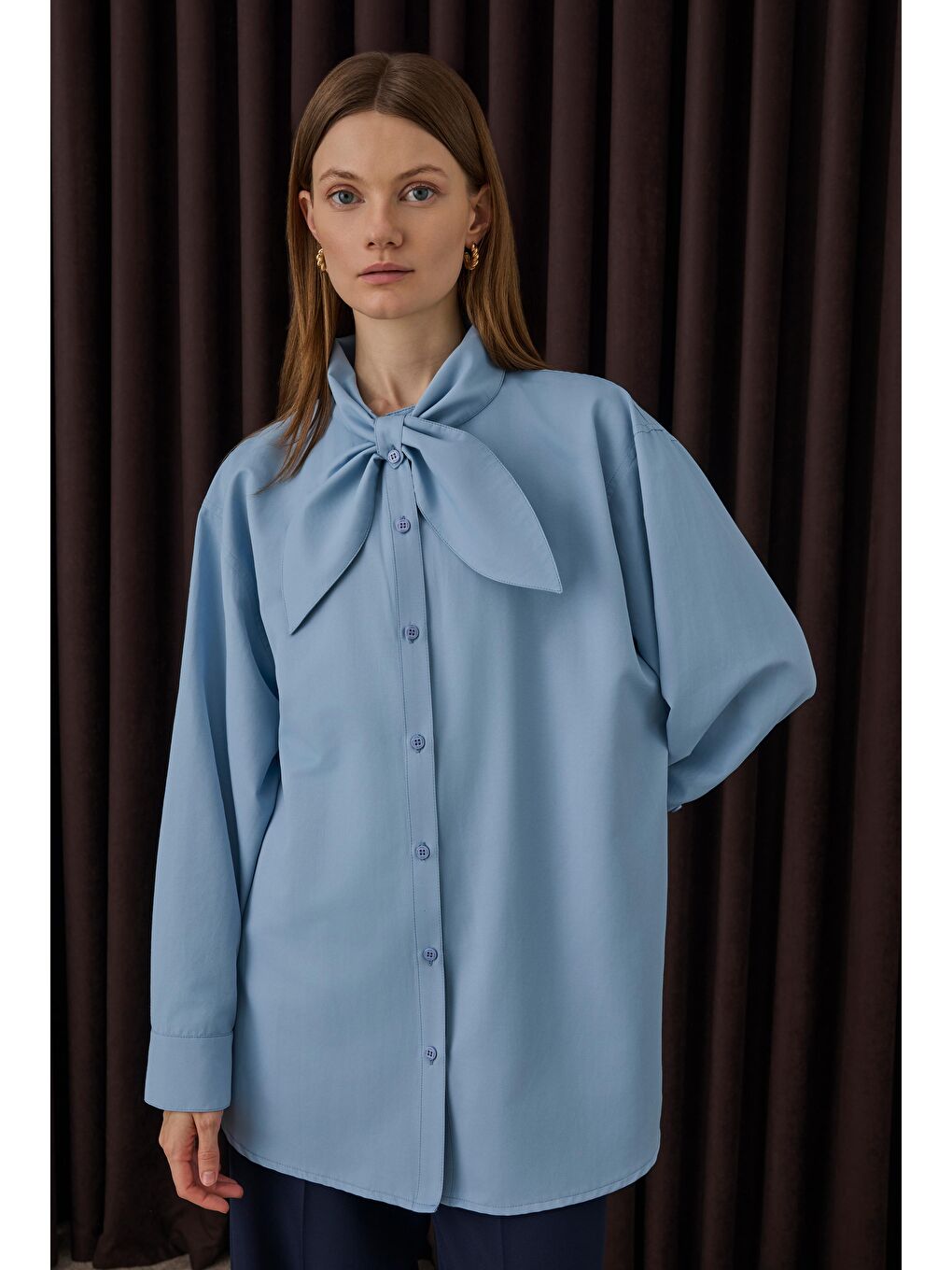 Fiyonk Yaka Gömlek Bebe Mavi-2