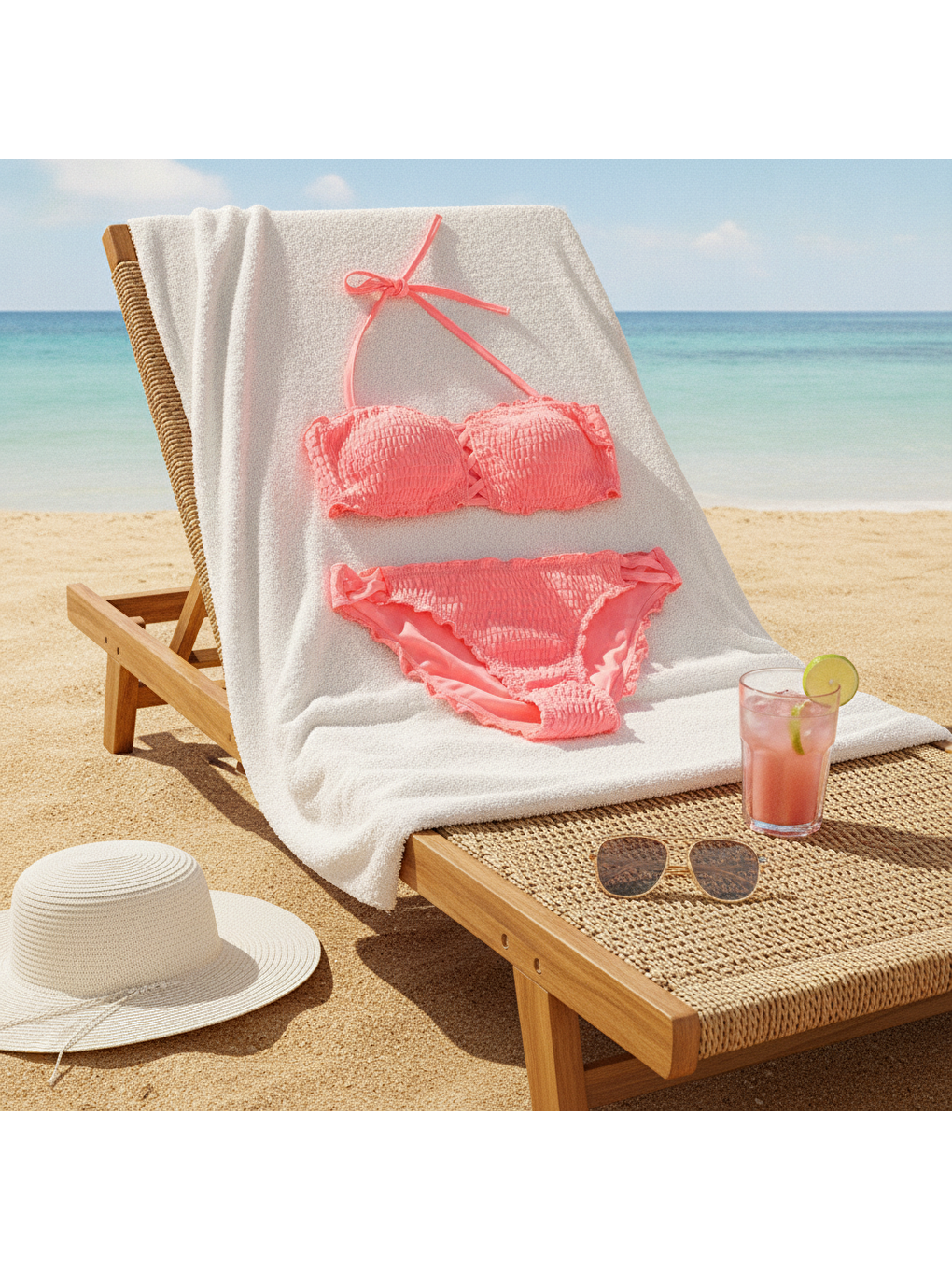Kadın Plaj Giyim Pembe Renk Bikini Takım Bb2639-1