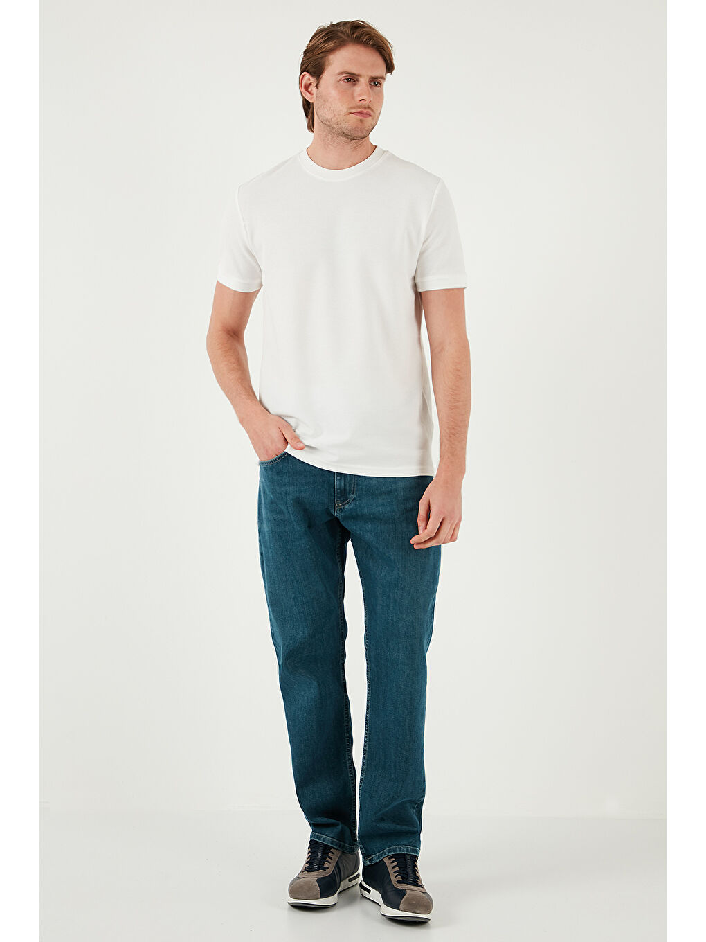 Yeşil Pamuklu Comfort Fit Yüksek Bel Boru Paça Erkek Jeans 4400S56TEXAS