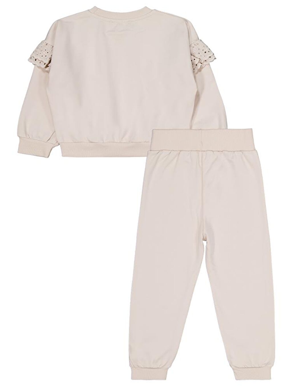 Girls Kolu Fırfırlı 2-5 Yaş Eşofman Takımı - Bej 4-5 Yaş-2