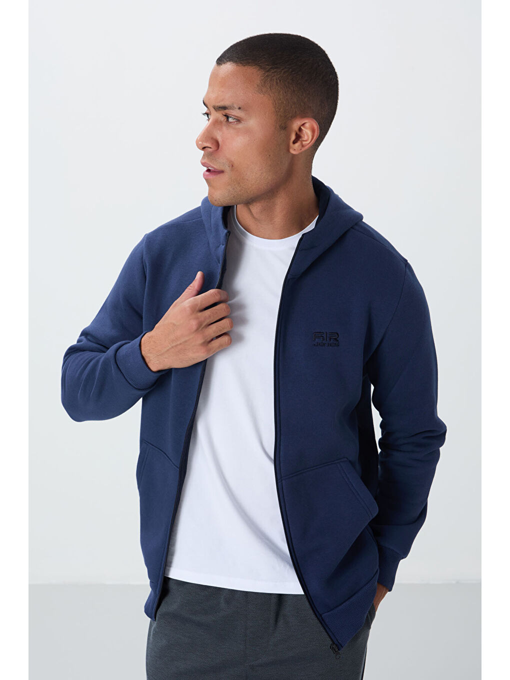 Hector İndigo  Şardonlu Erkek Fermuarlı Sweatshirt - 88139-6