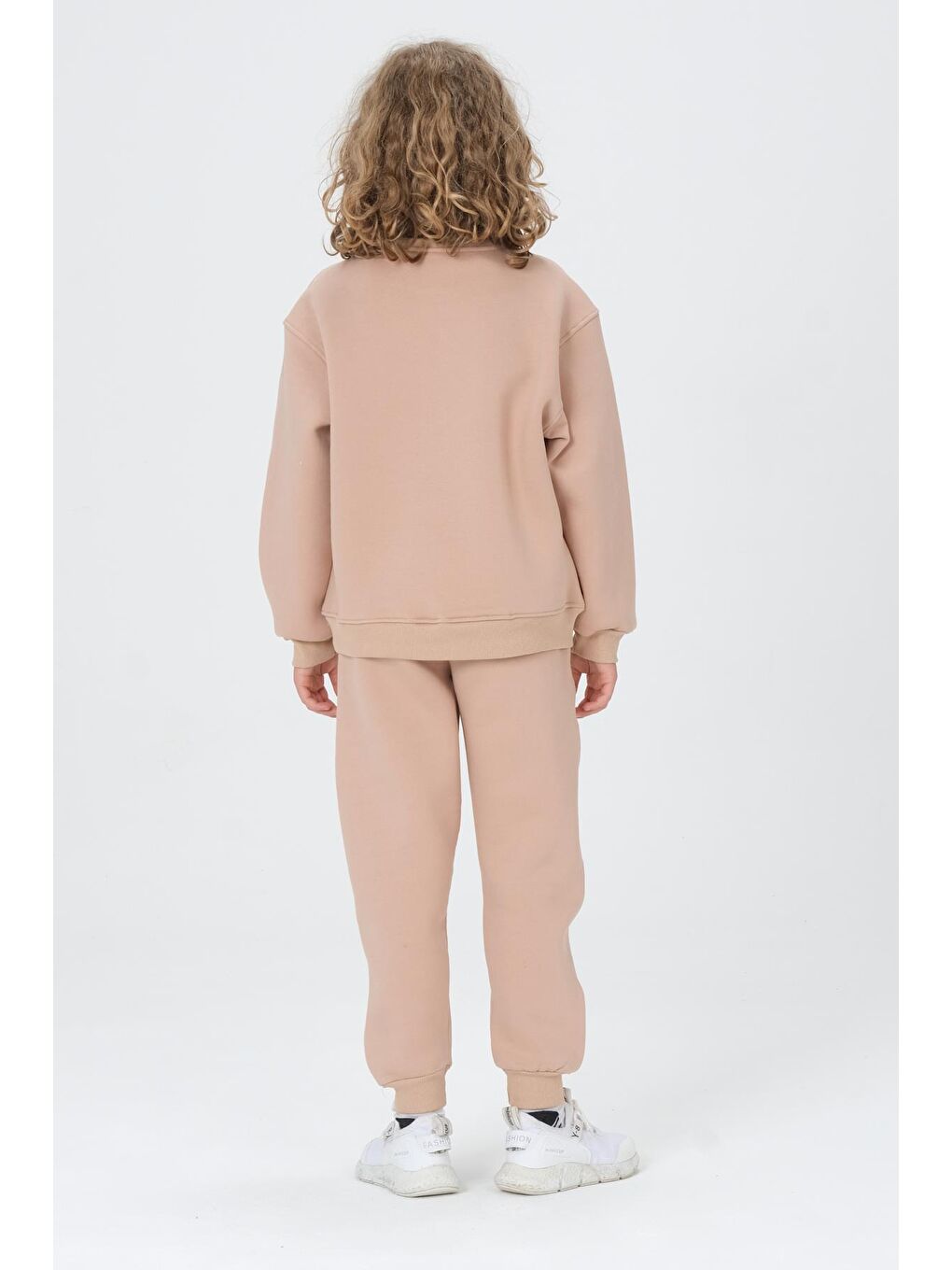 Bej Bisiklet Yaka Baskı Detaylı Şardonlu Erkek Çocuk Eşofman Takımı-5