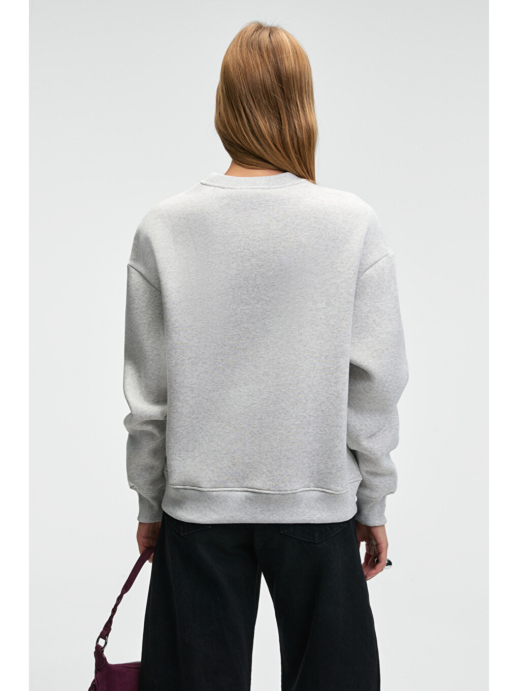 Progrısto Kadın Puff Baskı Detaylı Regular Fit Gri Melanj Sweatshirt-4