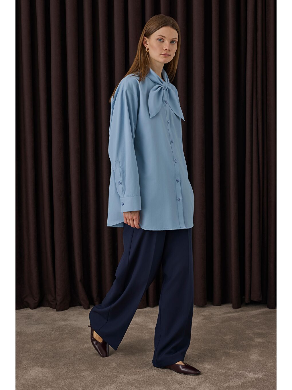 Fiyonk Yaka Gömlek Bebe Mavi-3