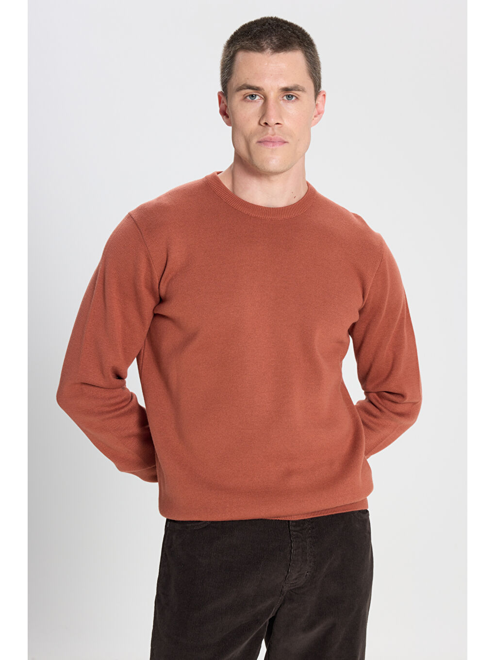 Regular Fit Normal Kesim Kahverengi Triko Kazak-1