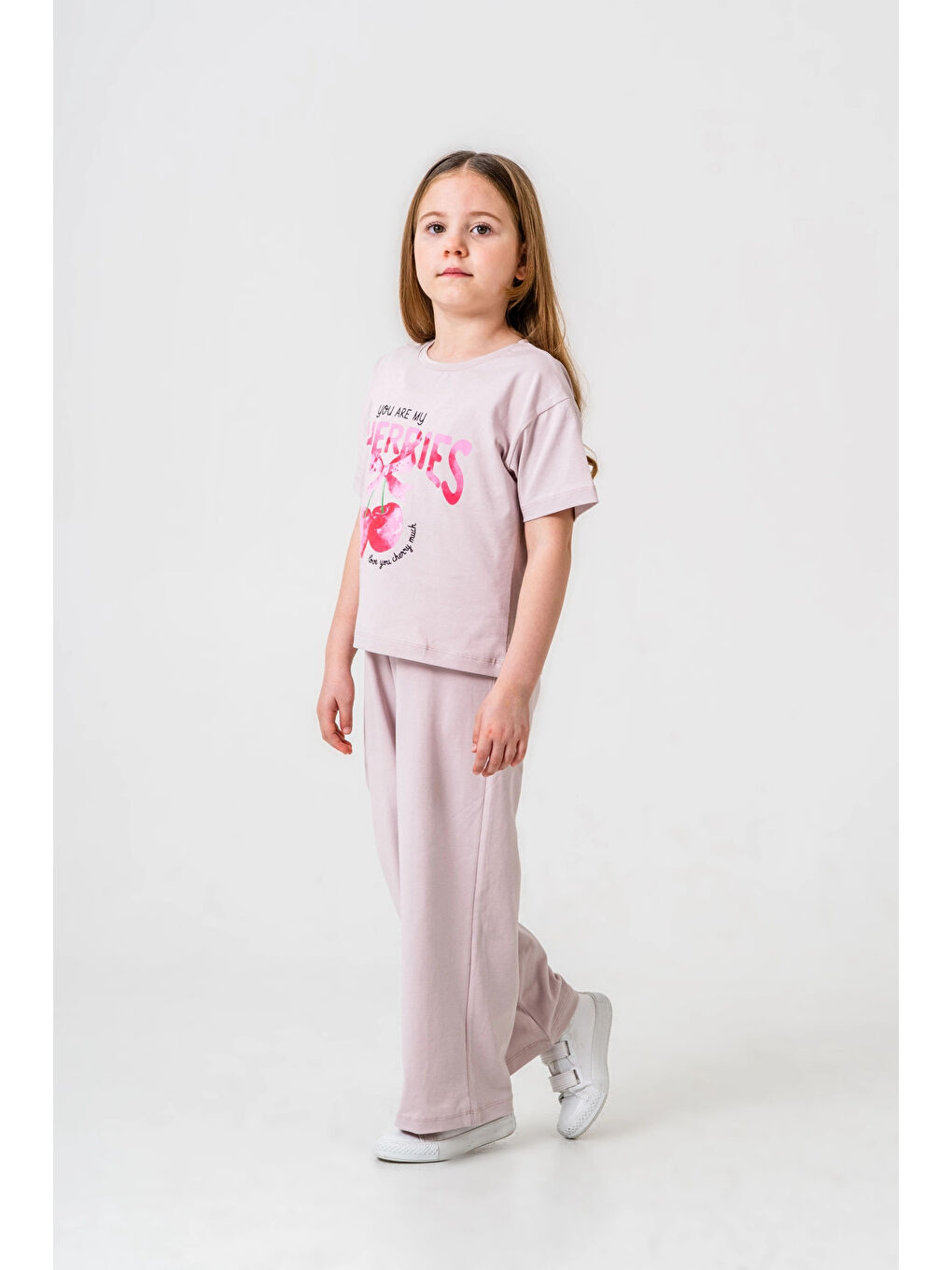 Lila Cherries Baskılı Kız Çocuk Takım 035-2