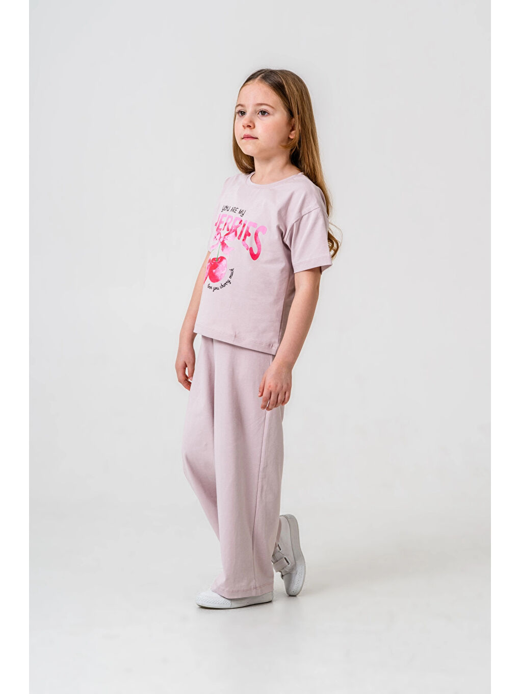 Lila Cherries Baskılı Kız Çocuk Takım 035-3