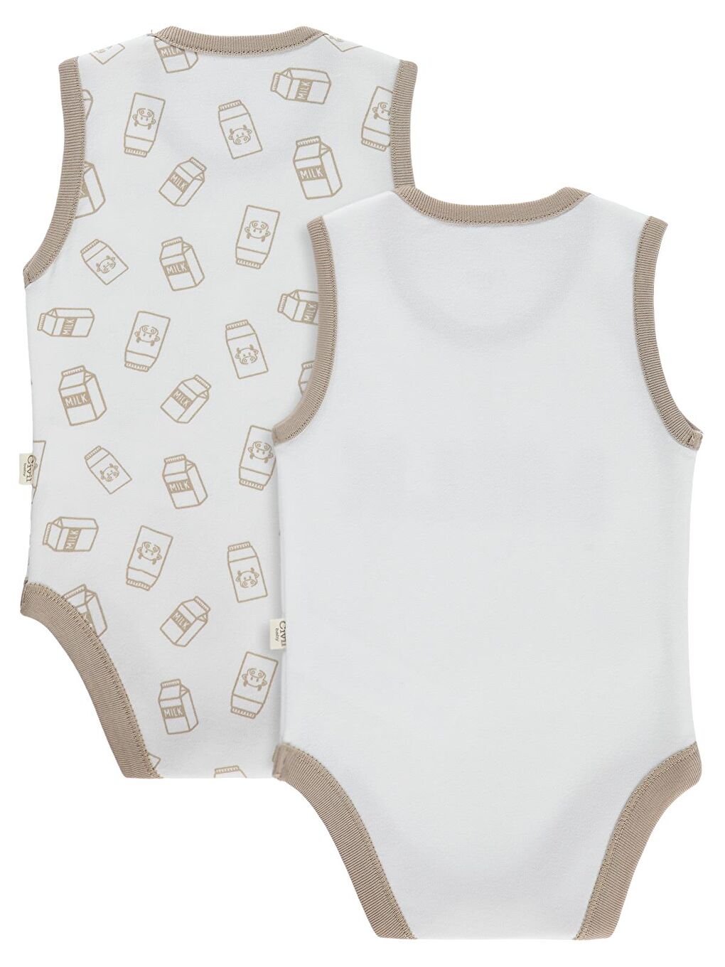 Baby Milk Baskılı 2'li Set 3-18 Ay Çıtçıtlı Badi - Ekru-2