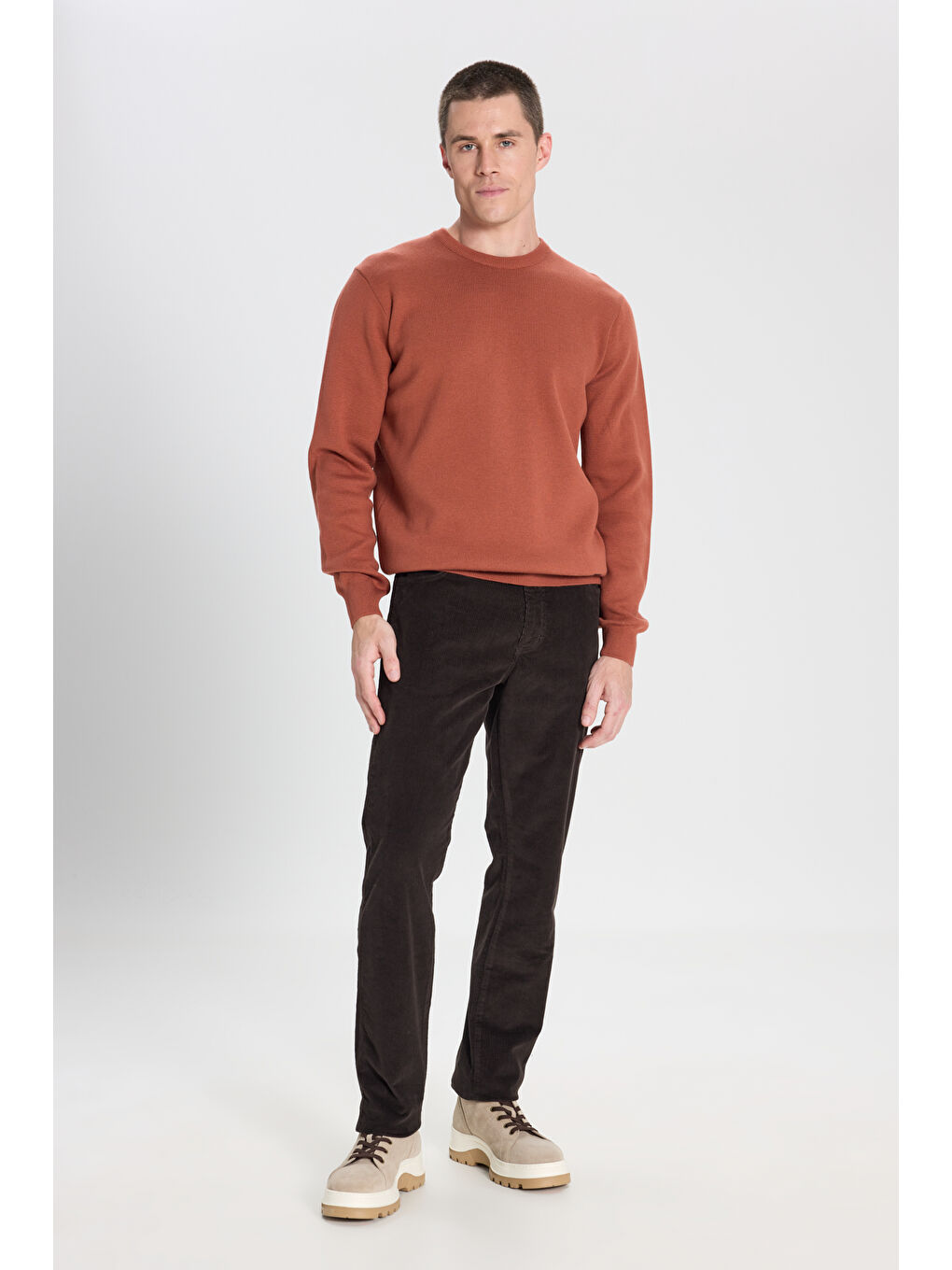 Regular Fit Normal Kesim Kahverengi Triko Kazak-2