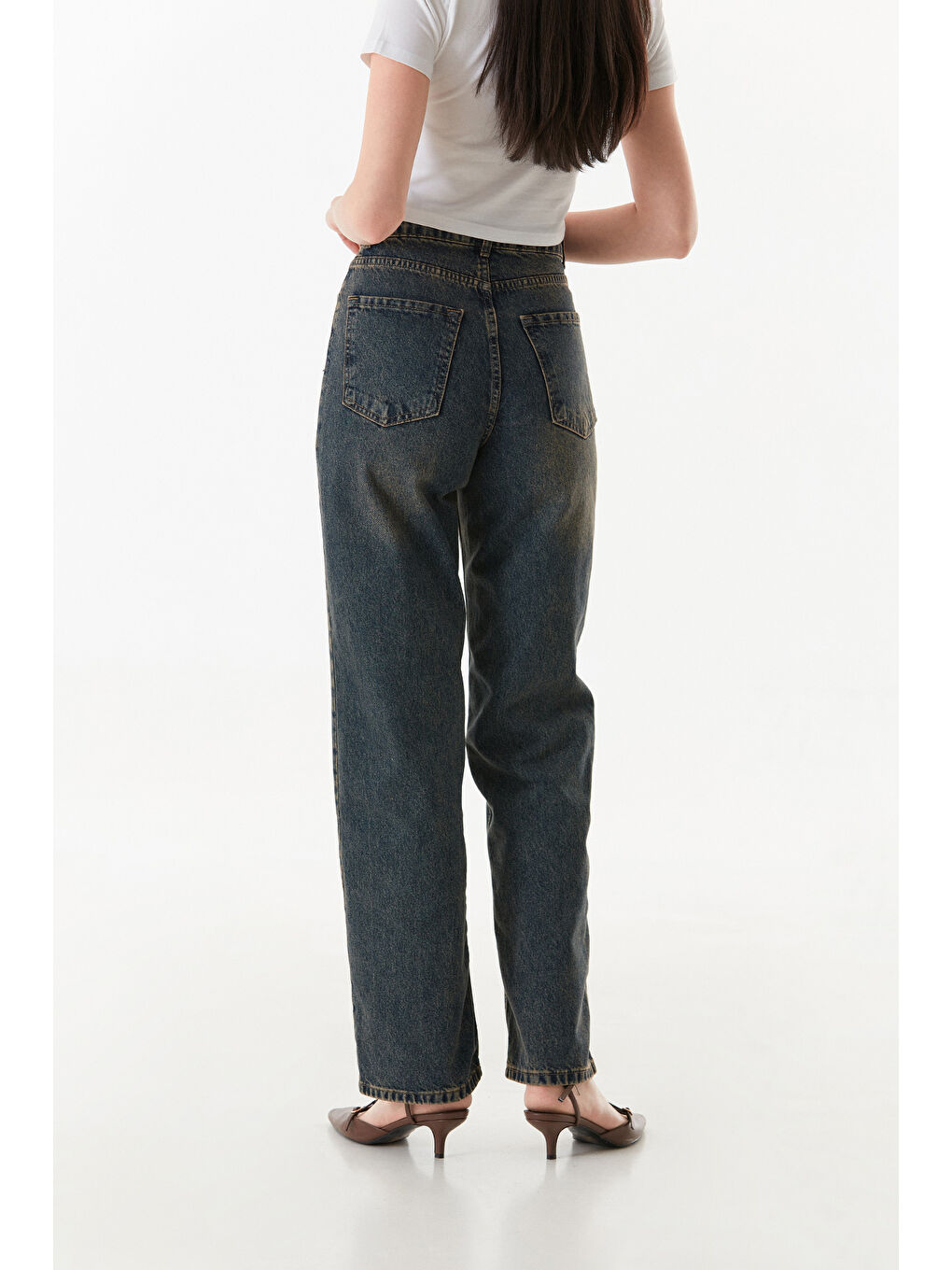 Fullamoda Mavi Yüksek Bel Düğmeli Wide Leg Jean - 4
