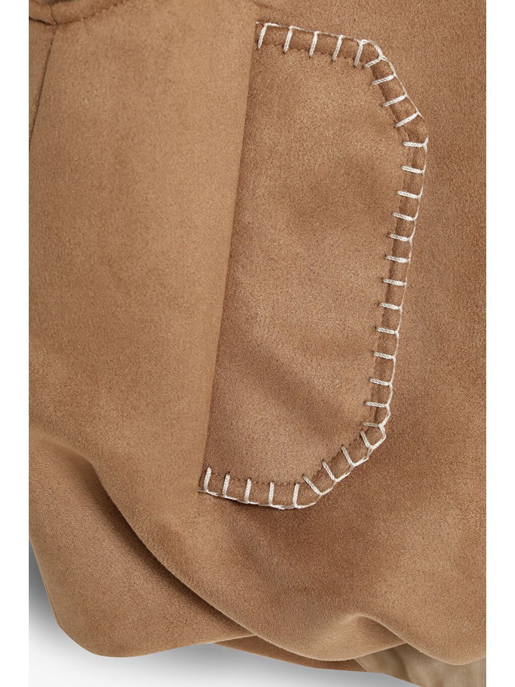 Zikzak Dikiş Detaylı Beli Lastikli Süet Görünümlü Yelek Bej-4