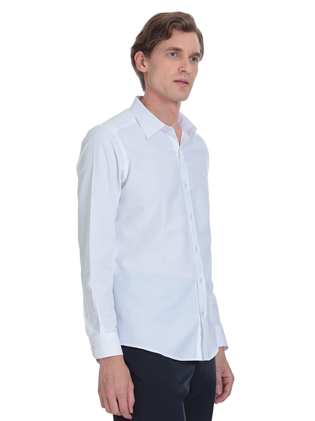 Beyaz Slim Fit Slim Yaka Pamuklu Uzun Kollu Gömlek-3