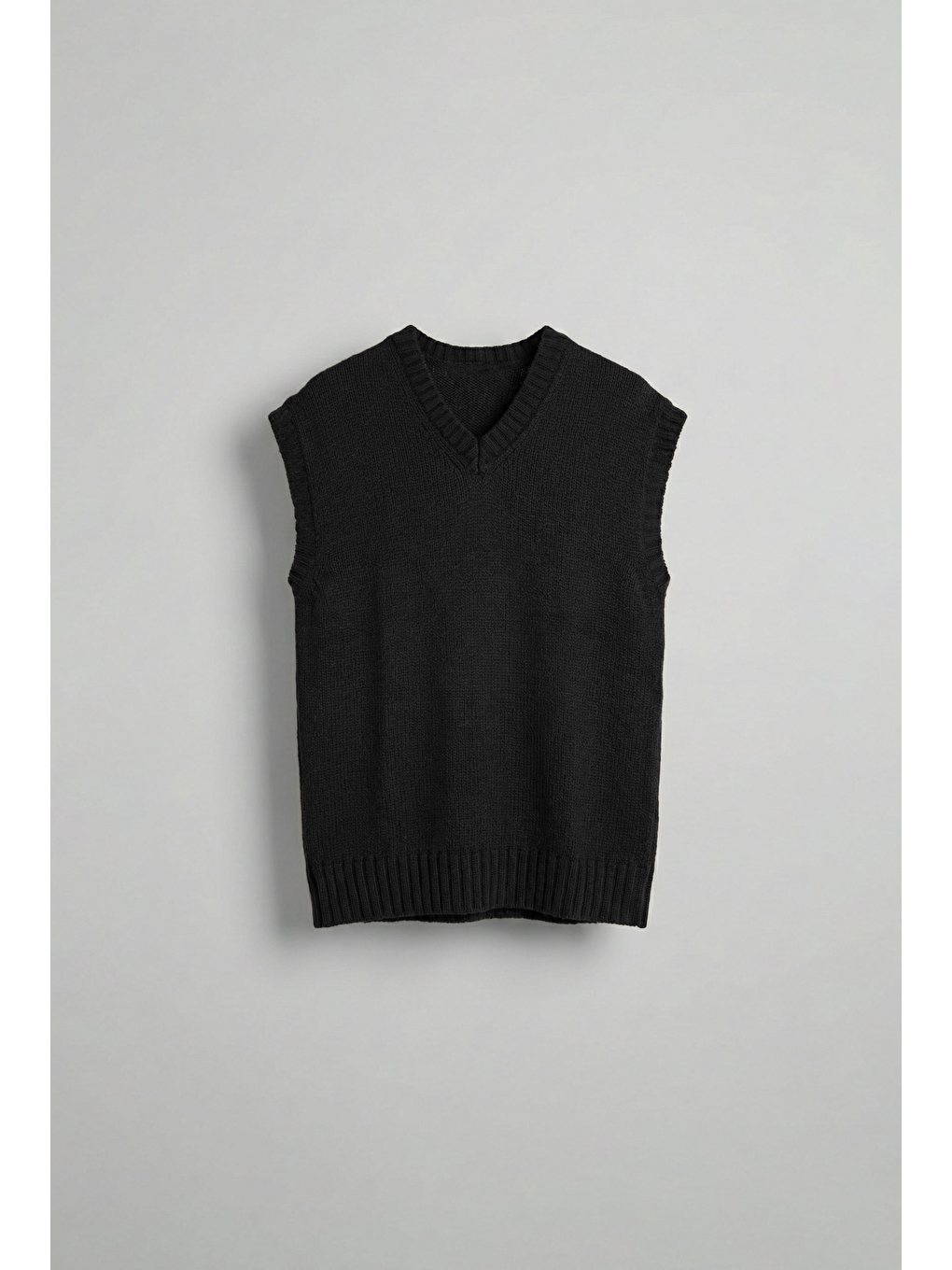 Erkek Oversize V Yaka Triko Süveter Siyah