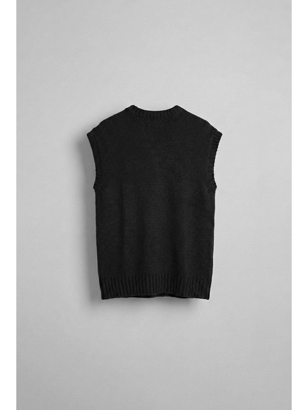 Erkek Oversize V Yaka Triko Süveter Siyah-1