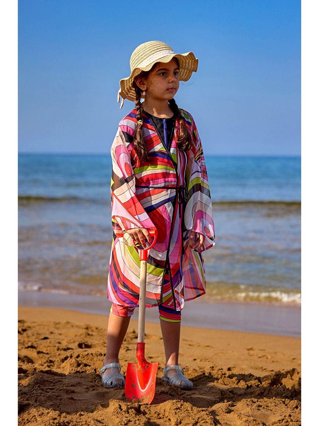 Turuncu Kız Çocuk Kimono Hafif, Dökümlü Pareo CP2507