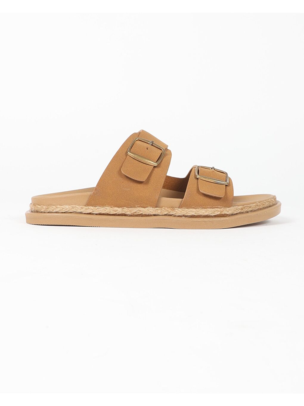 Kahverengi Erkek Yazlık Çift Tokalı Hasır Detaylı Terlik - LUCA