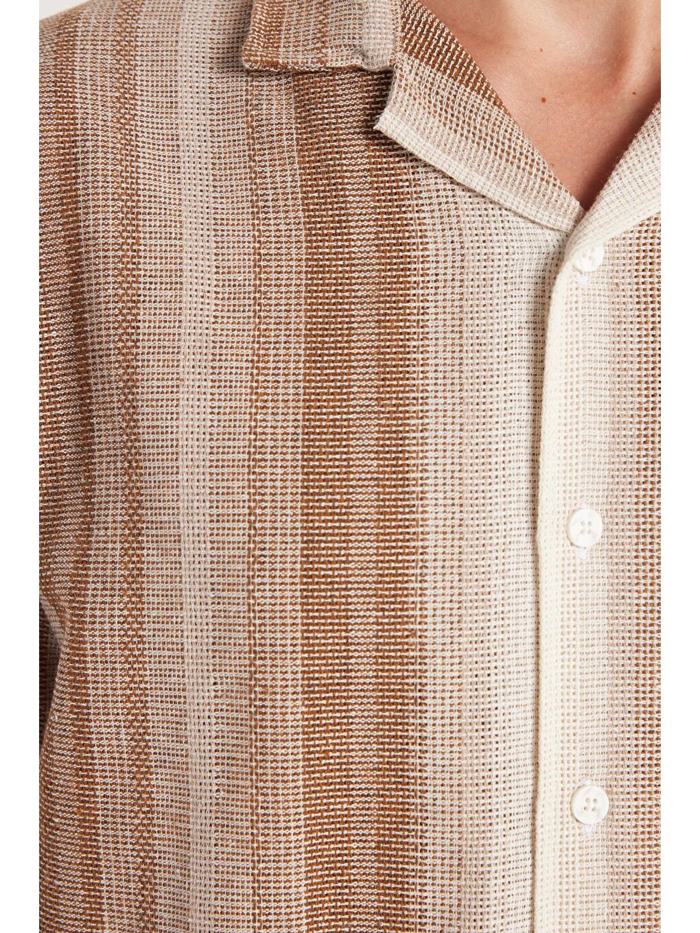 Karışık Relax Fit Oversize Dökümlü Rahat Kalıp Çizgili Keten Efekt Erkek Gömlek-2