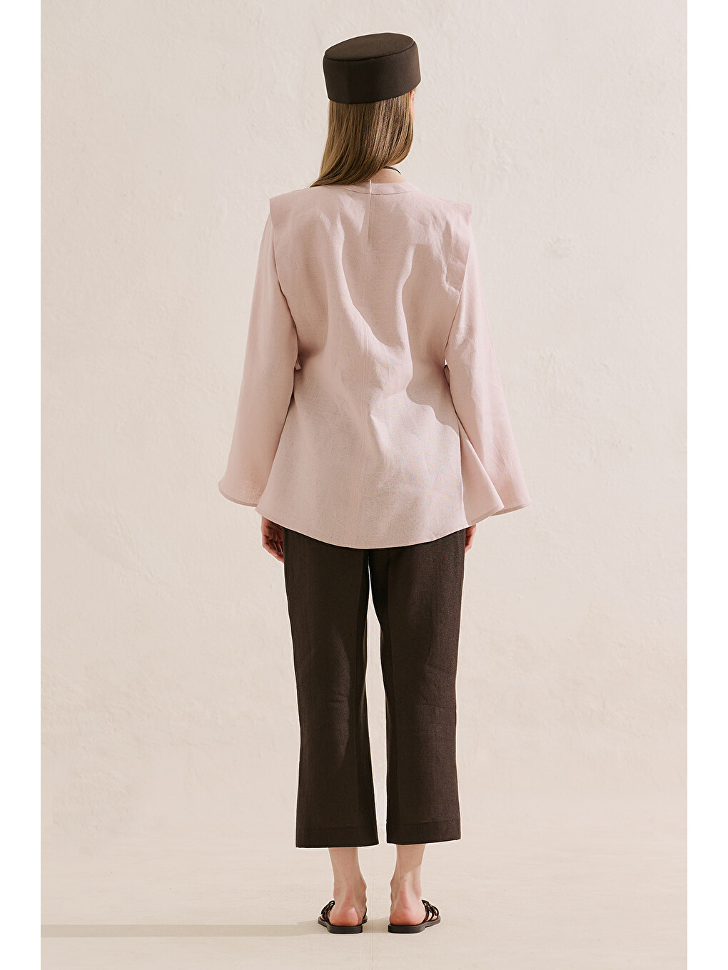 Keten Bağlamalı Geniş Kol Tunik Pembe-4
