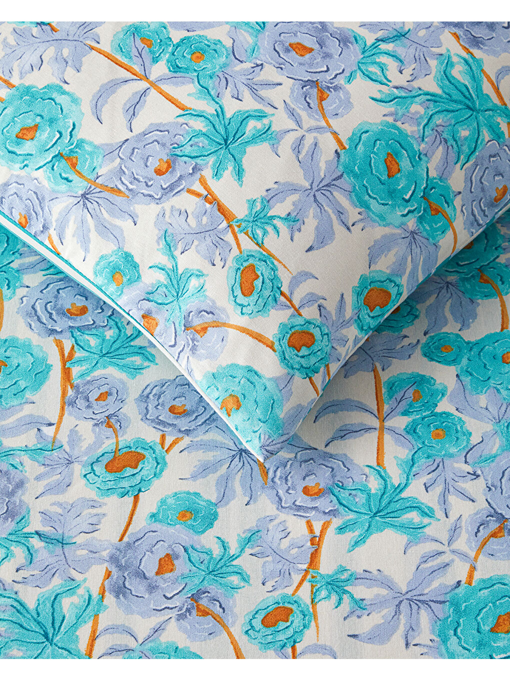 Abstract Flowers Kolay Ütülenir Çift Kişilik Nevresim Takımı 200x220 cm Yeşil-Mavi-4