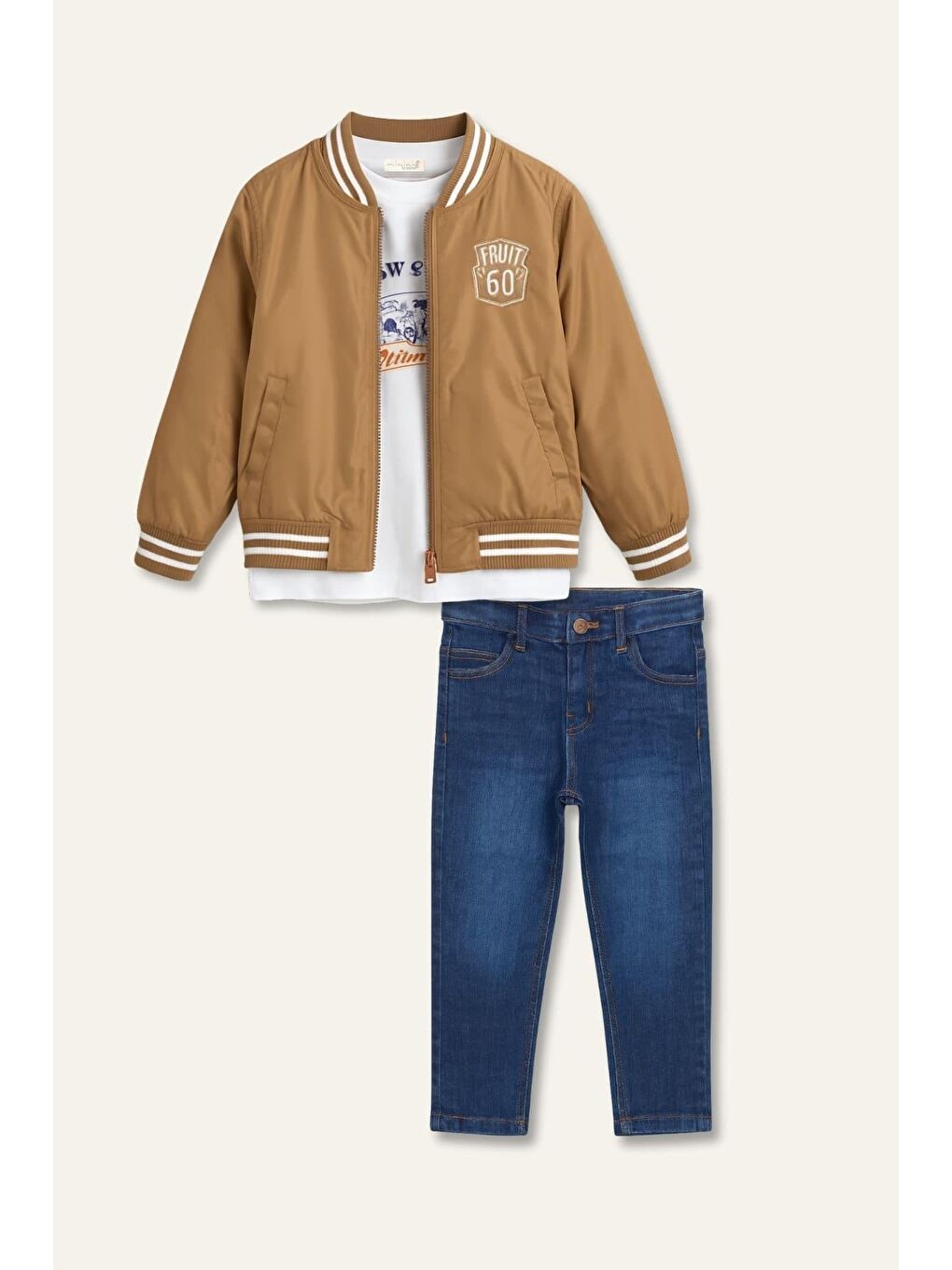Erkek Çocuk Kolej Montlu 3'Lü Takım  - Bej-2