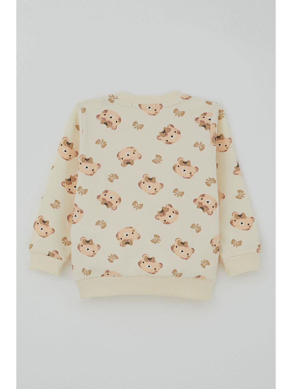 Ekru Kız Bebek Eşofman Takımı Sevimli Fiyonklu Ayıcık Desenli Krem (6 Ay-2 Yaş)-3