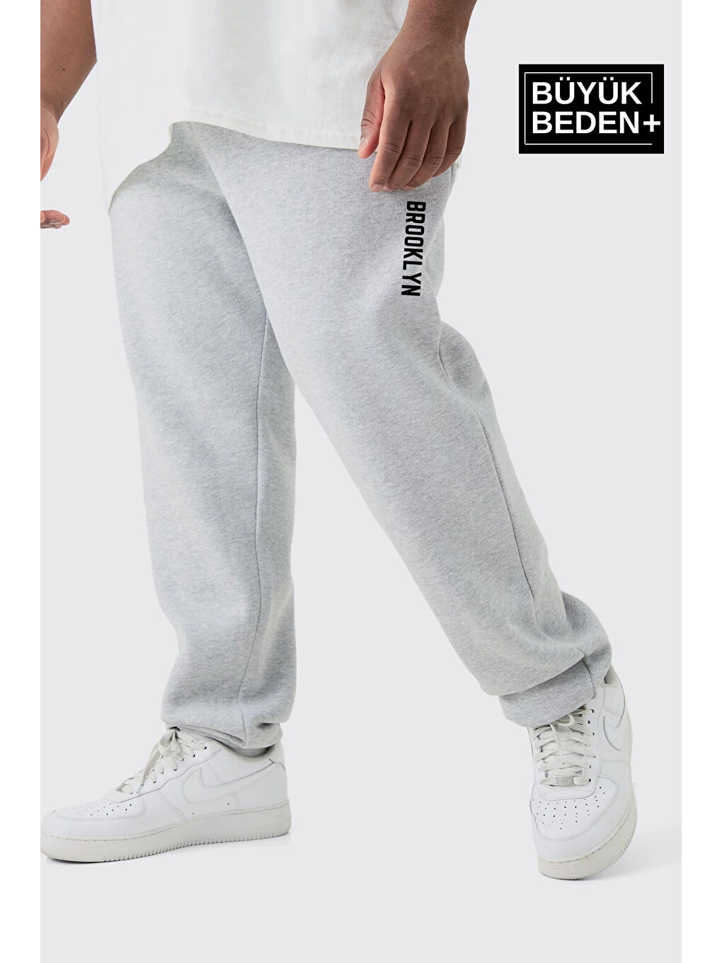 Gri Brooklyn Baskılı İnce Büyük Beden Jogger Eşofman Altı SPR25EA53