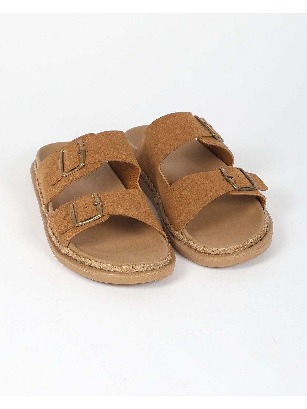 Kahverengi Erkek Yazlık Çift Tokalı Hasır Detaylı Terlik - LUCA-1