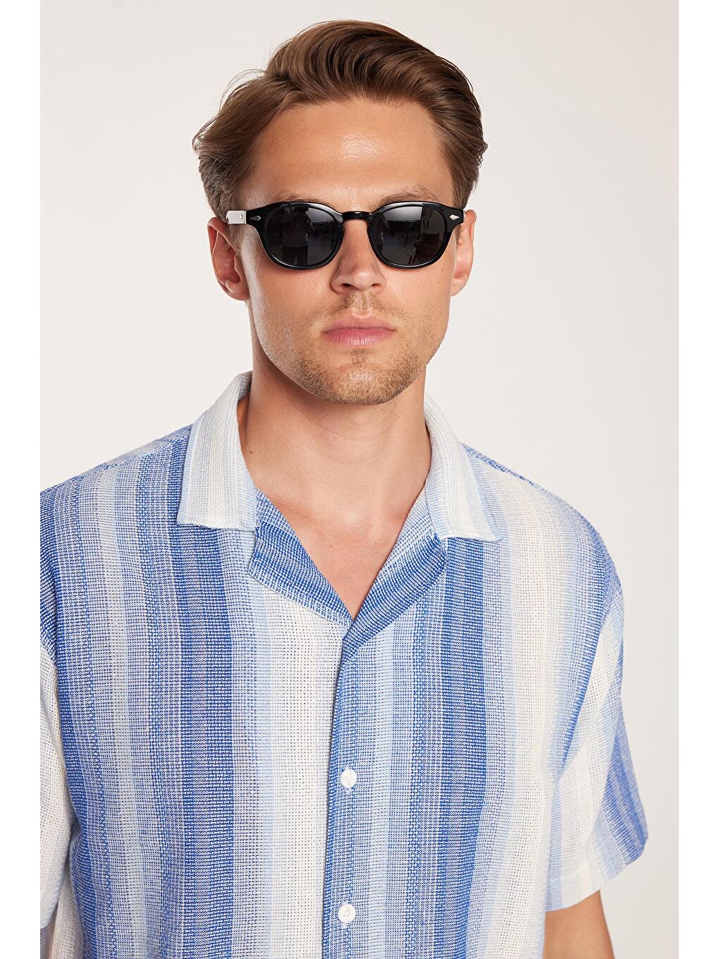 Karışık Relax Fit Oversize Dökümlü Rahat Kalıp Çizgili Keten Efekt Erkek Gömlek-1