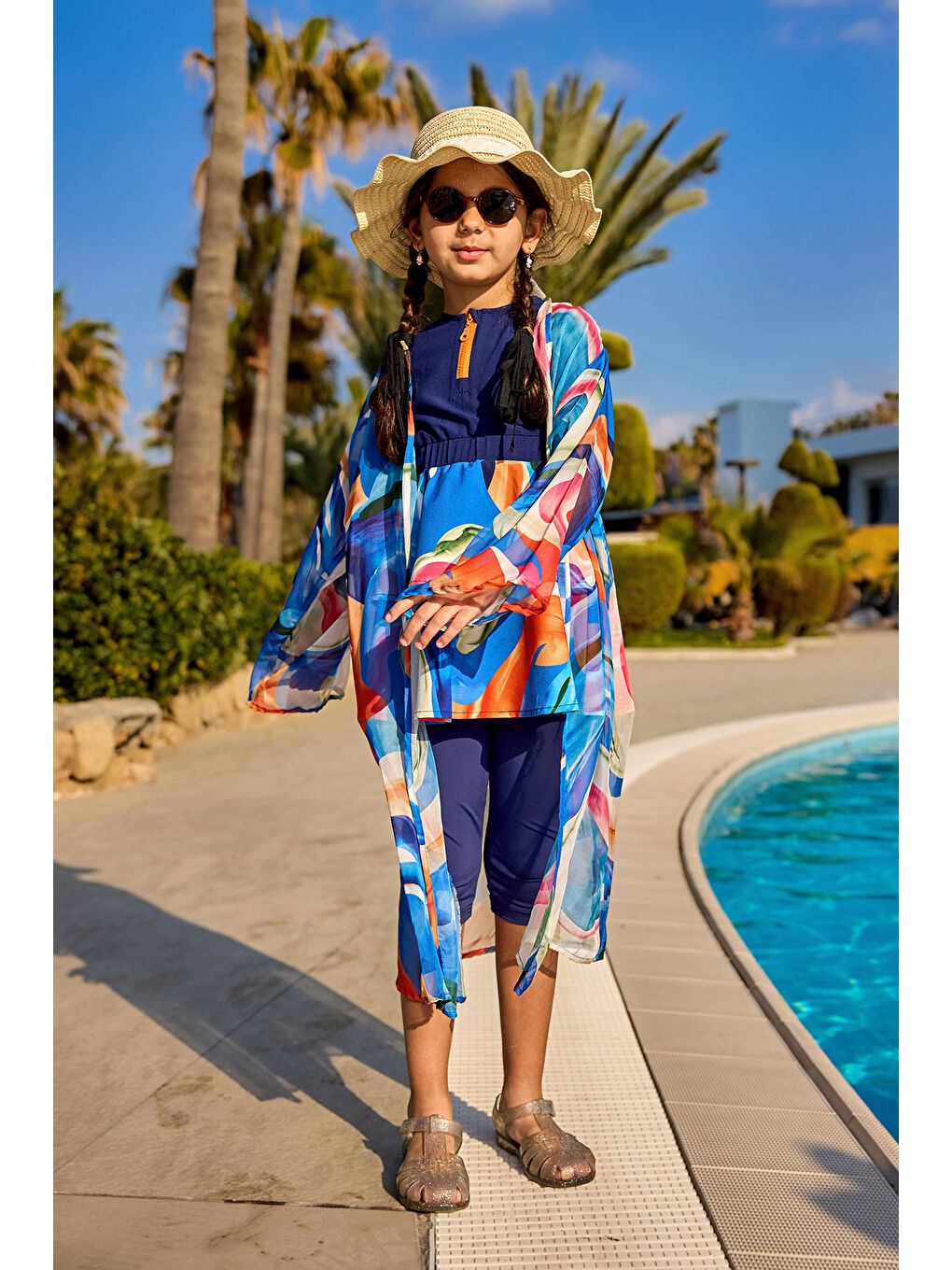 Mavi Kız Çocuk Kimono Hafif, Dökümlü Pareo CP2506-1