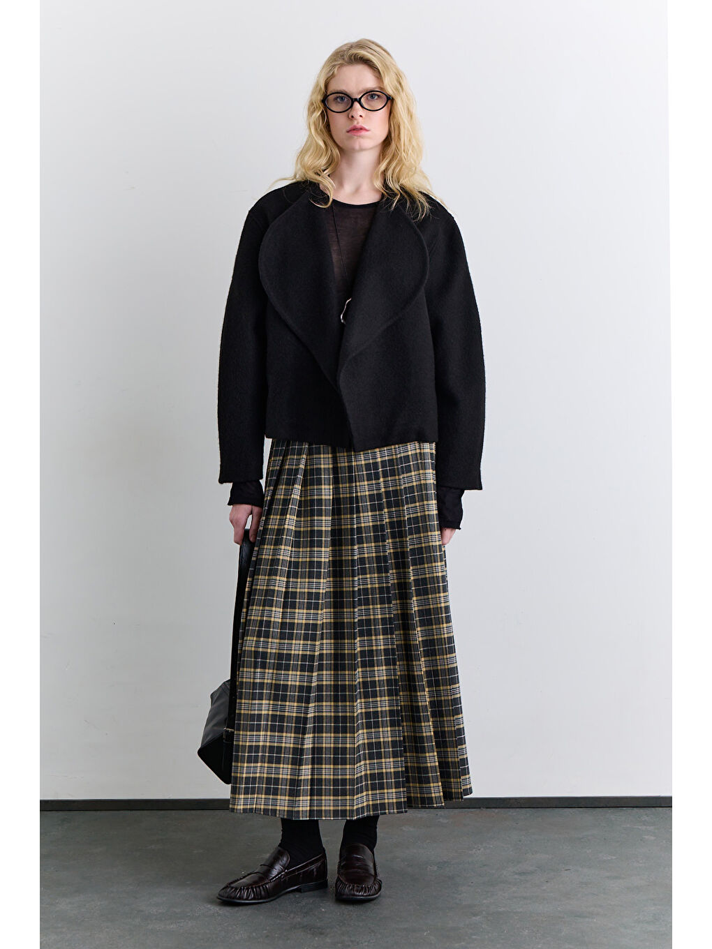 Kahverengi Pileli Kemerli Ekose Etek Camel