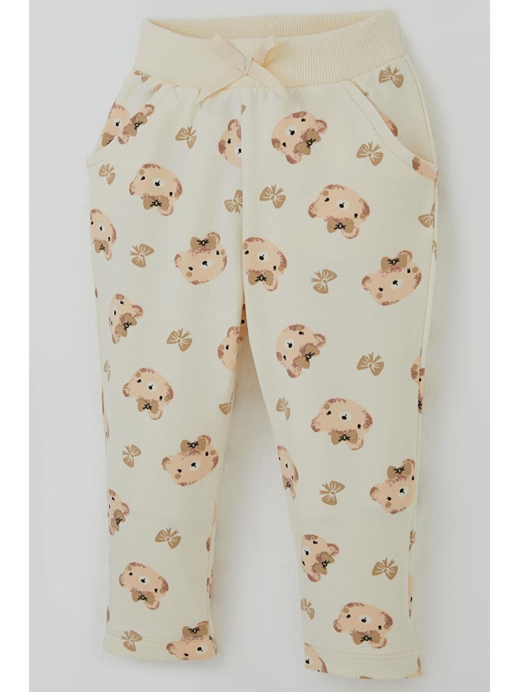 Ekru Kız Bebek Eşofman Takımı Sevimli Fiyonklu Ayıcık Desenli Krem (6 Ay-2 Yaş)-6