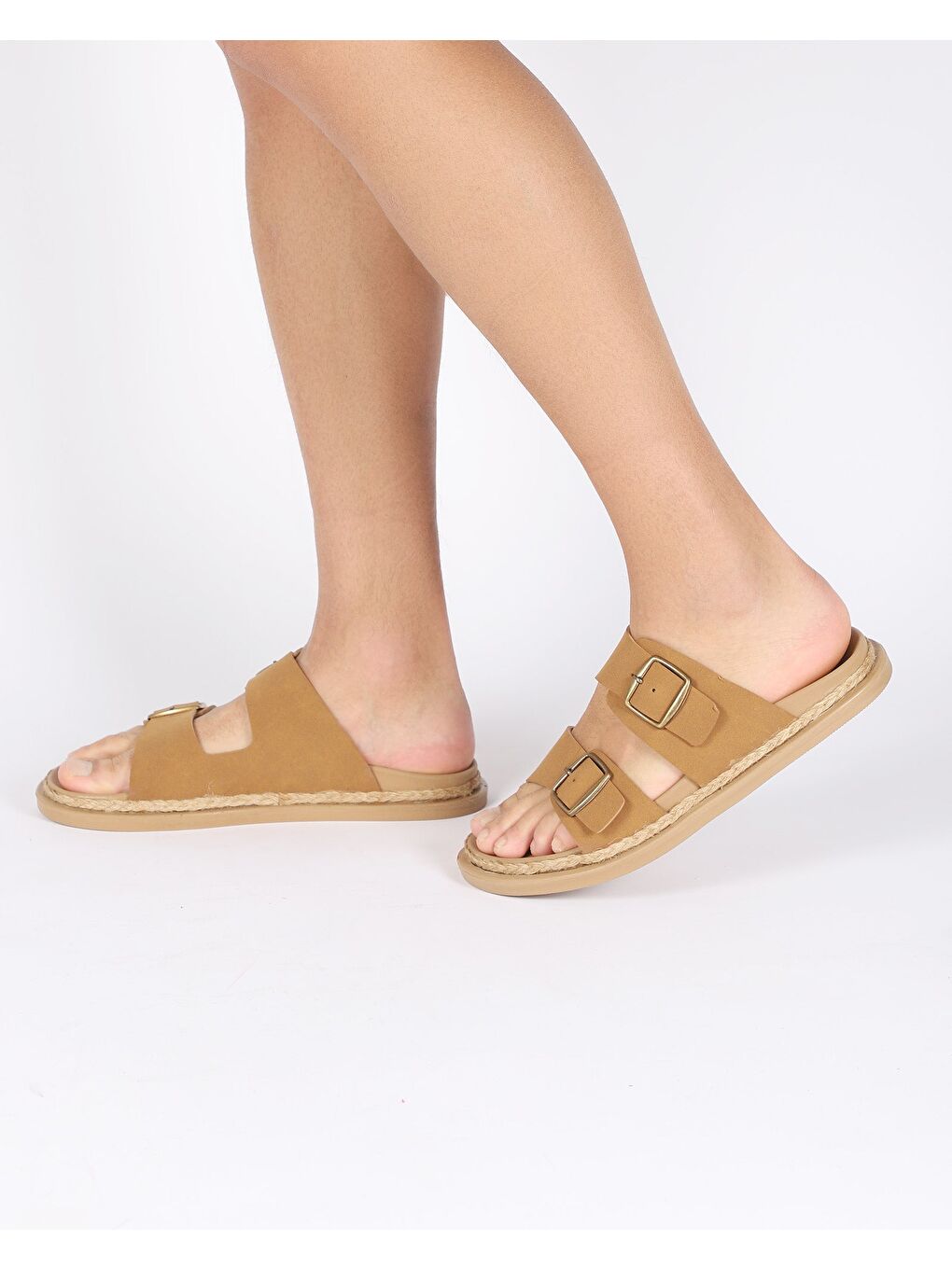 Kahverengi Erkek Yazlık Çift Tokalı Hasır Detaylı Terlik - LUCA-3