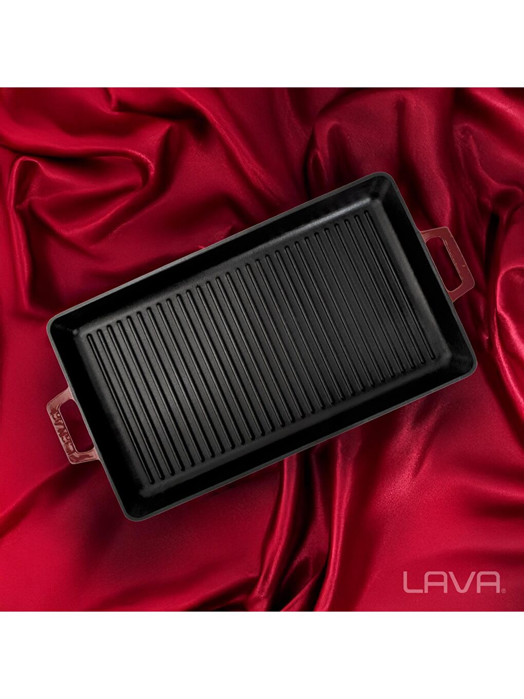 Bordo Dikdörtgen Izgara Tavası Döküm Demir Yekpare Çift Kulplu Ölçü 26x45cm.-6