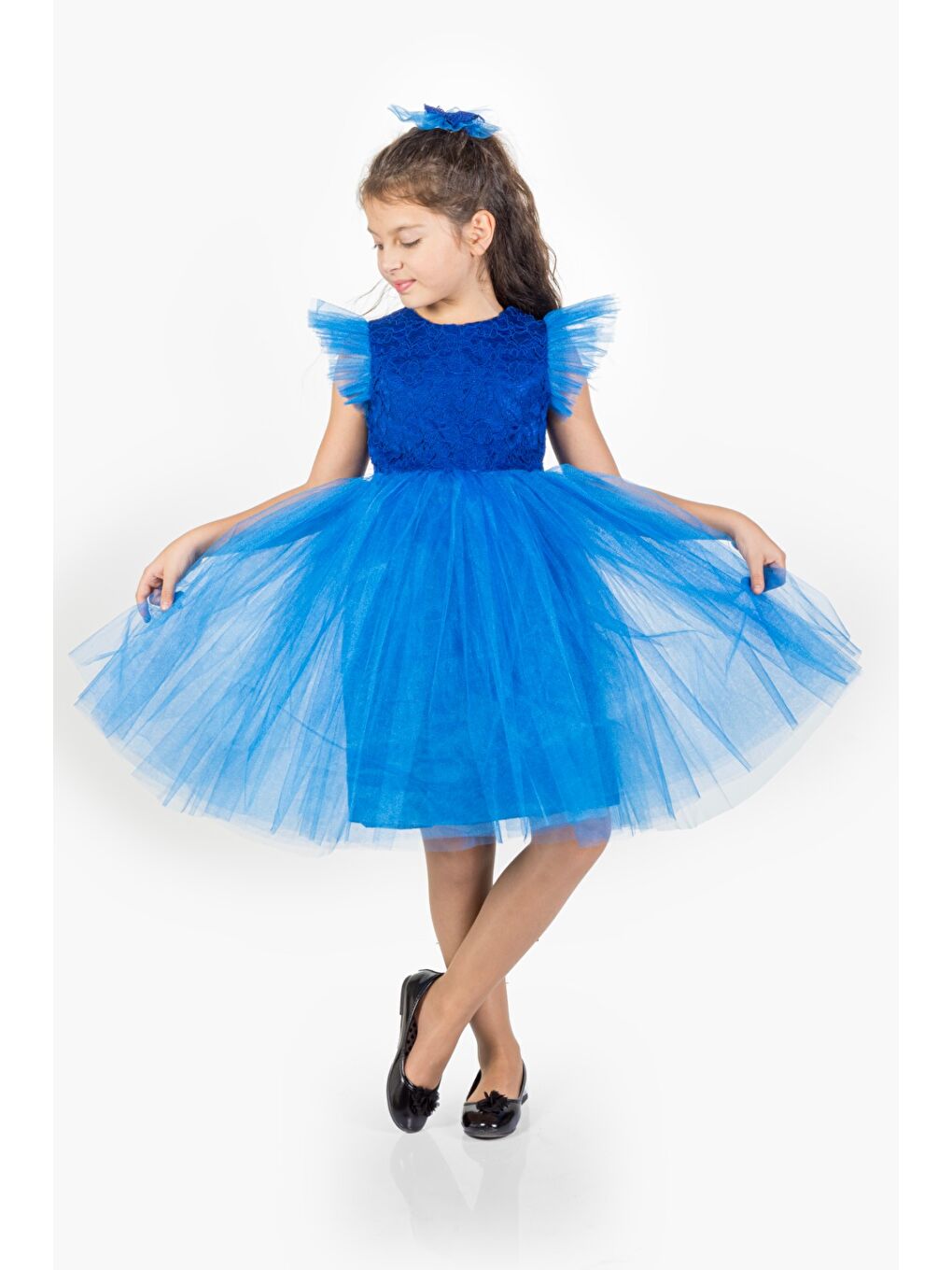 Mavi Roza Dantel Tütü Kız Çocuk Abiye Elbise MNK0546-2