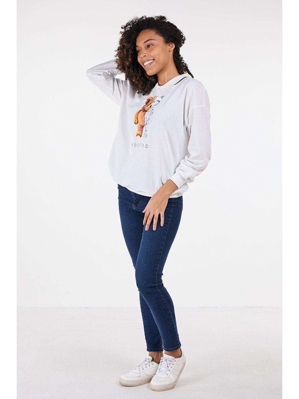 Gömlek Yaka Kadın Beyaz Sweat - 23417-2