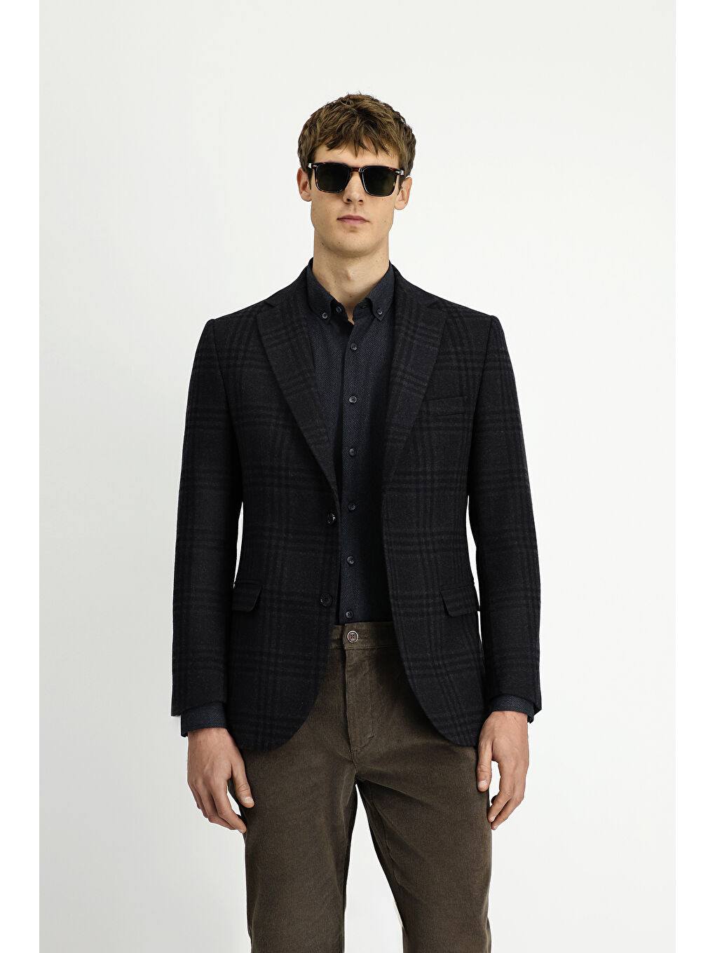 Kahverengi 6 Drop Regular Fit Standart Kesim Yünlü Ekose Ceket-2