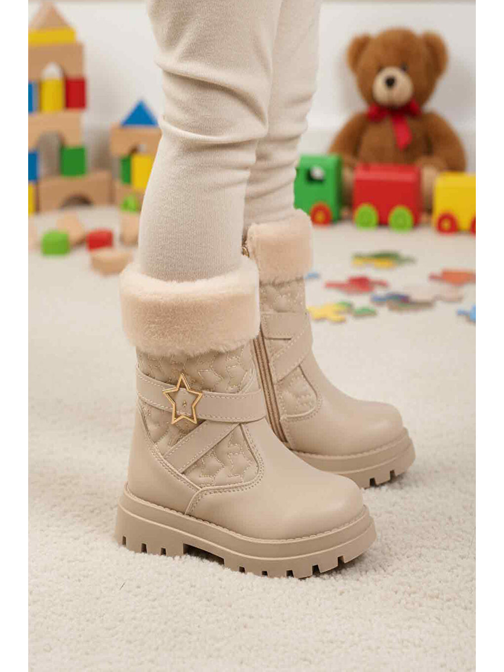 Bej İçi Polarlı Fermuarlı Kız Çocuk Bot Evla P-2