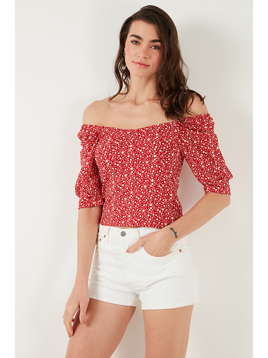 Kırmızı Truvakar Kol Geniş Yaka Bluz 5869001-2