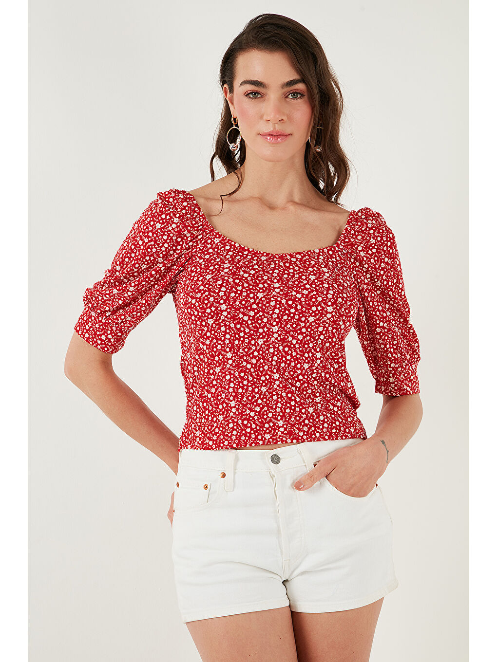 Kırmızı Truvakar Kol Geniş Yaka Bluz 5869001-3