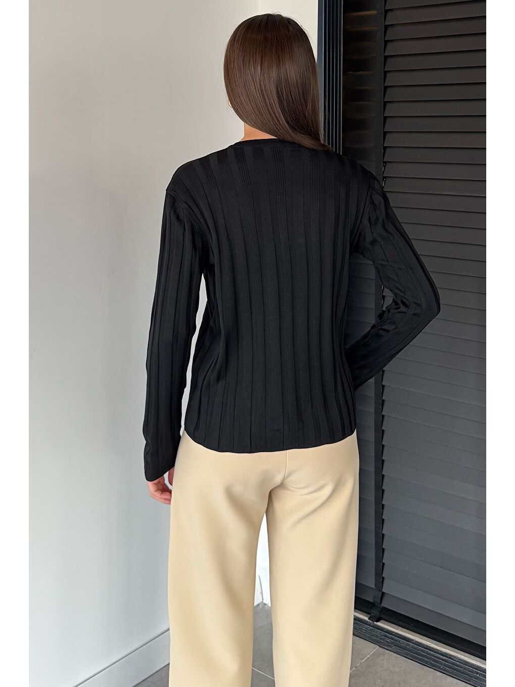 Siyah Kadın Düğme Detaylı Triko Hırka (m-l-xl Uyumludur)-3