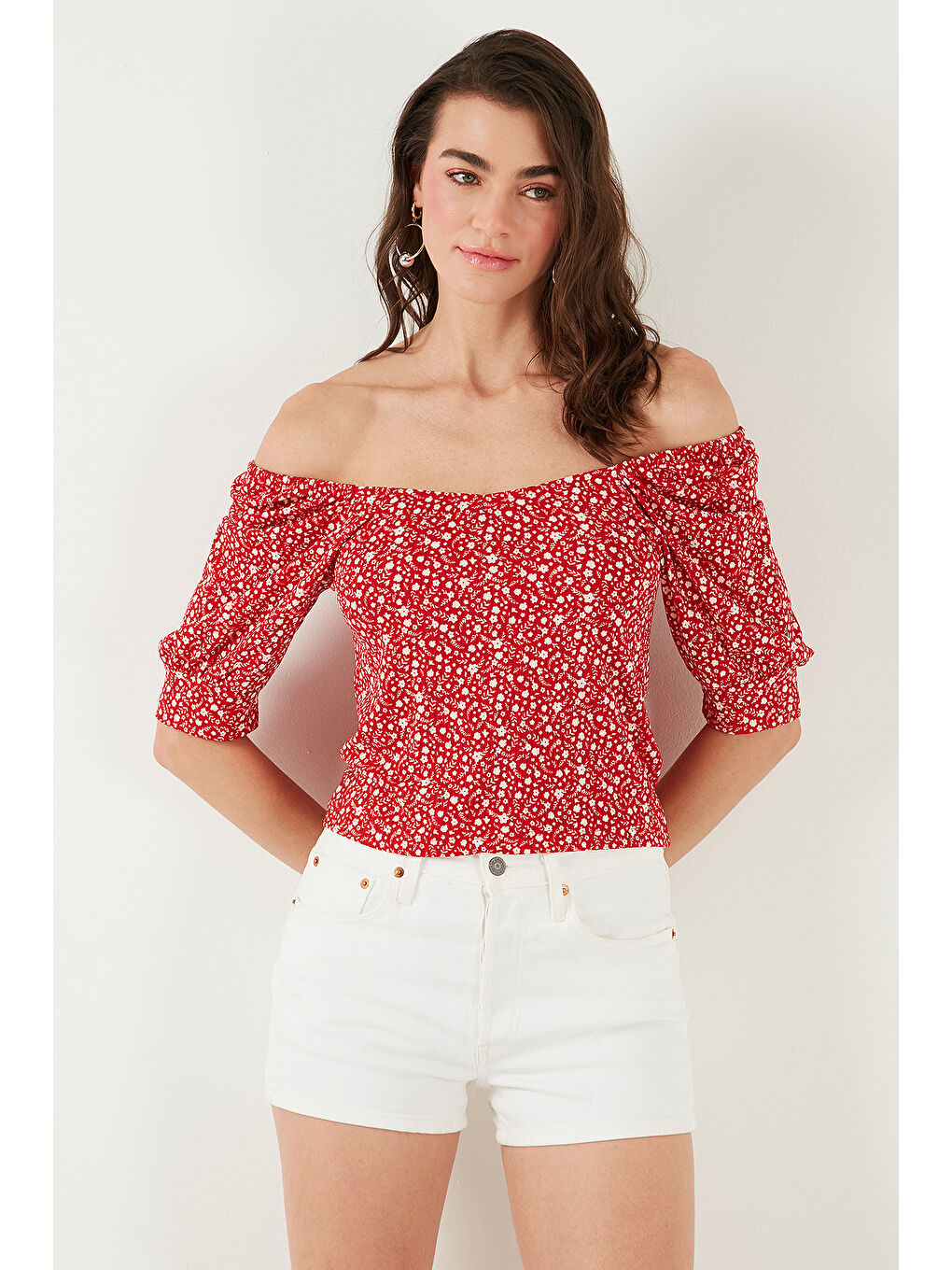 Kırmızı Truvakar Kol Geniş Yaka Bluz 5869001-5