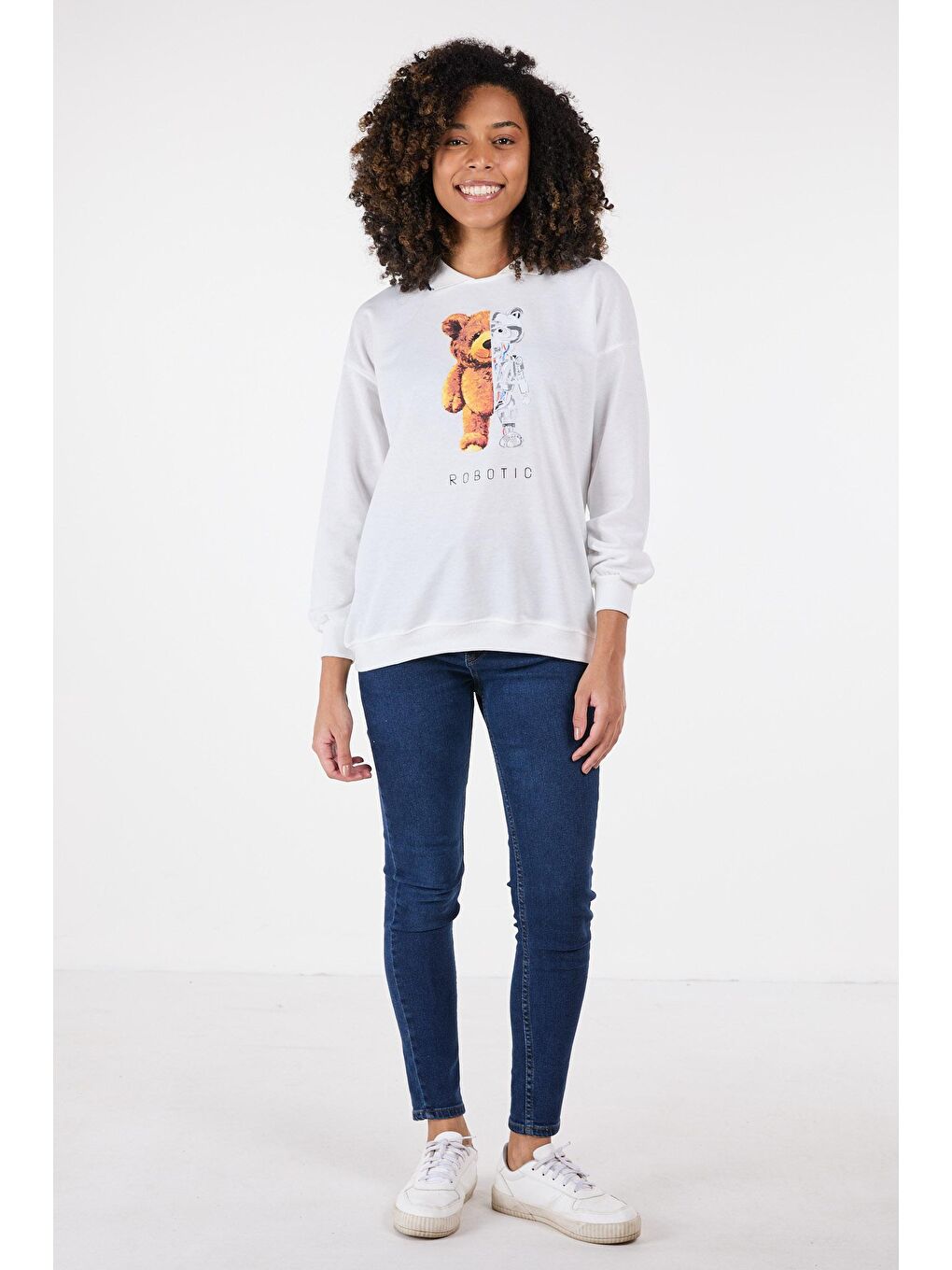 Gömlek Yaka Kadın Beyaz Sweat - 23417-3