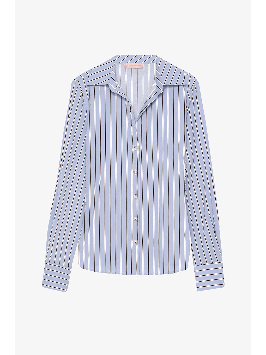 Çizgili Vücuda Oturan Klasik Gömlek Mavi