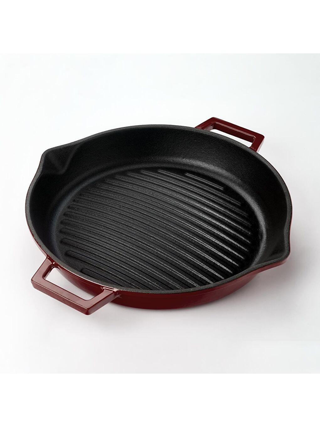 Bordo Yuvarlak Izgara Tavası Döküm Demir Yekpare Çift Kulplu Konkav Taban 15mm. Çap(Ø)30cm.-1