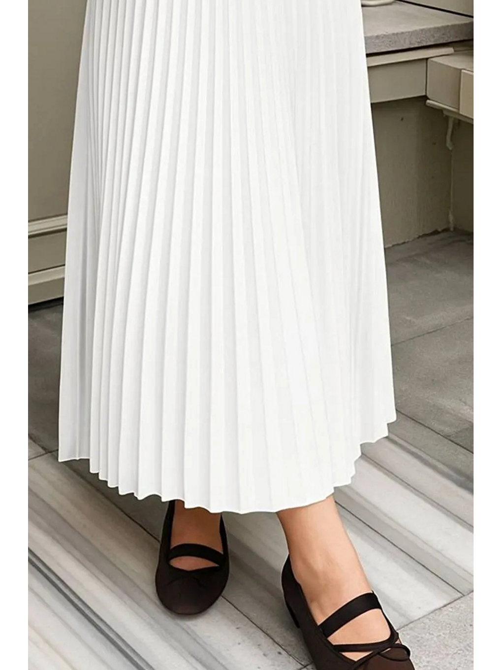 Beyaz Kadın 3 Lü Paket Basic Pilise Bol Yazlık Uzun Etek-4