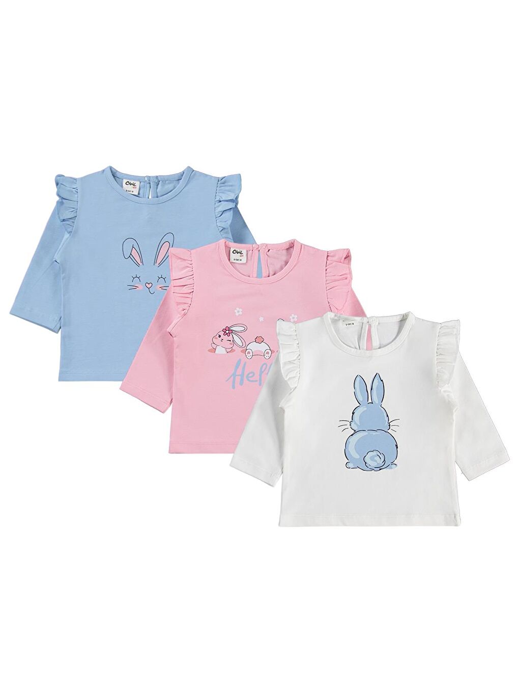 Beyaz Baby Tavşan Baskılı 3'lü Set 6-18 Ay Sweatshirt - Standart 9-12 Ay