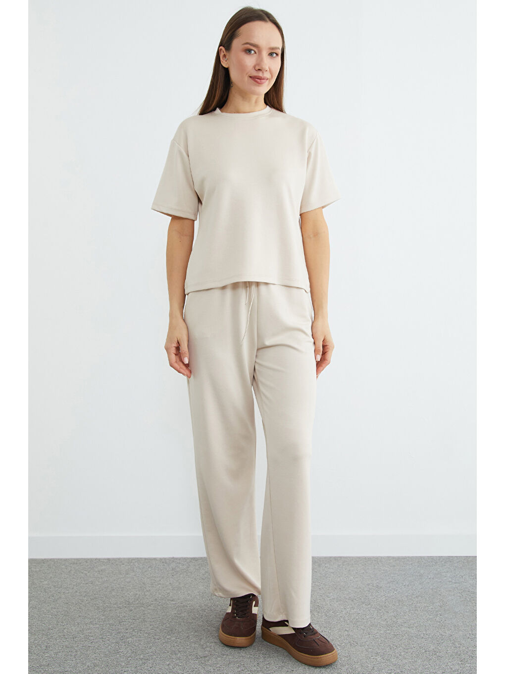 Bej Basic Kısa Kollu Modal 2 Li Takım