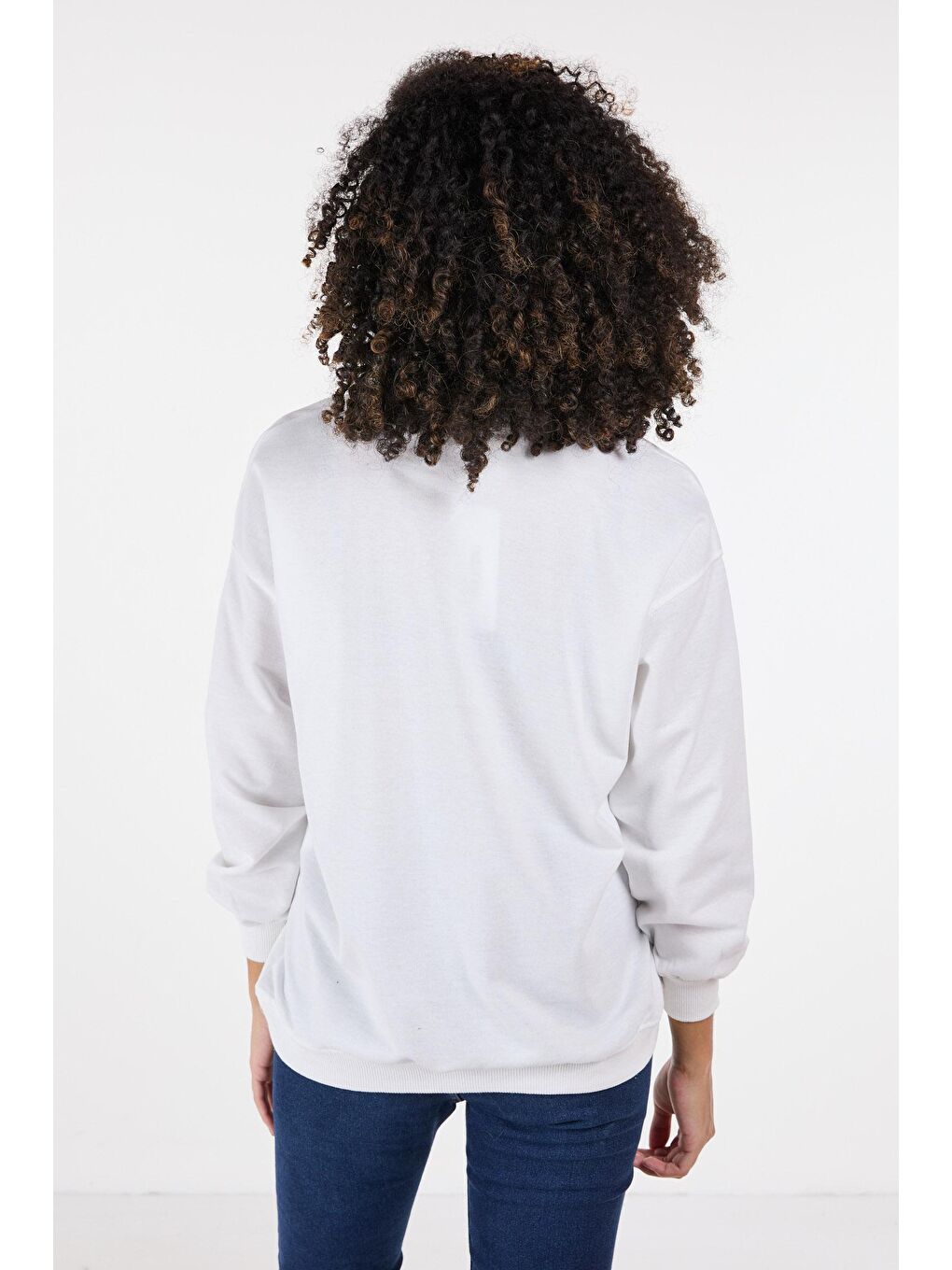 Gömlek Yaka Kadın Beyaz Sweat - 23417-5