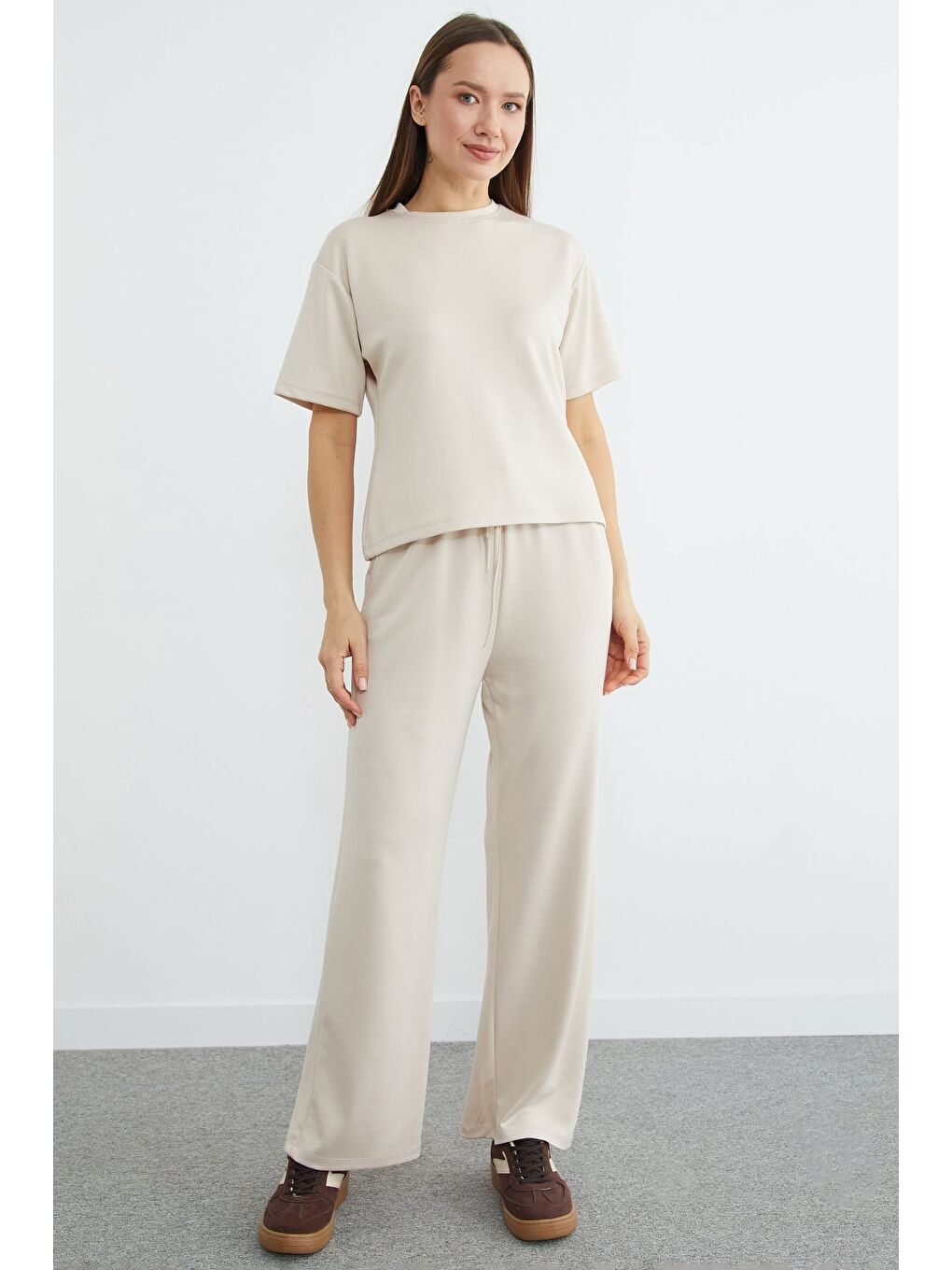 Bej Basic Kısa Kollu Modal 2 Li Takım-1